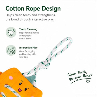 Green Sheep Interactive Plush Dog Toy, No Stuffing Squeaky Toy with Recycled Cotton Rope for Medium to Large Dogs, Pumpkin