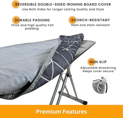 SAVUK Ironing Board Cover and Pad Dual Side X2 Lifetime Double Using Heavy Duty