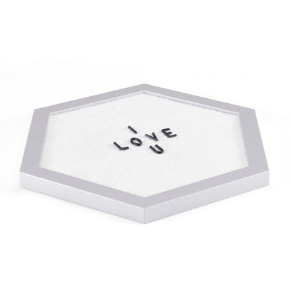 Melannco Felt Letter Board, Hexagonal, with Letters & Numbers, for Announcements, White & Silver