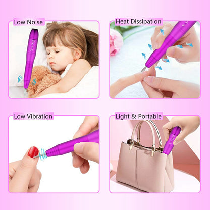 Portable Electric Nail Drill File Machine with Acrylic Nail Kit Set Professional 20000rpm Manicure Pedicure with Sanding Bands Brush for Nail Art Gel Nail Polish Tips Clippers