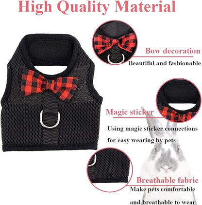 ASOCEA Adjustable Bunny Harness and Leash Breathable Mesh Vest Harness for Rabbits Walking Soft Pet Harness Vest Cloth Lead for Small Animals Rabbits Ferret Kitten Black M
