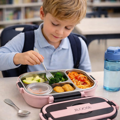JILOOSE Stainless Steel Bento Box, Leak-Proof, BPA-Free, Dishwasher Safe, 4 Compartments Container School & Travel, Bento Lunch Box for Kids and Adults