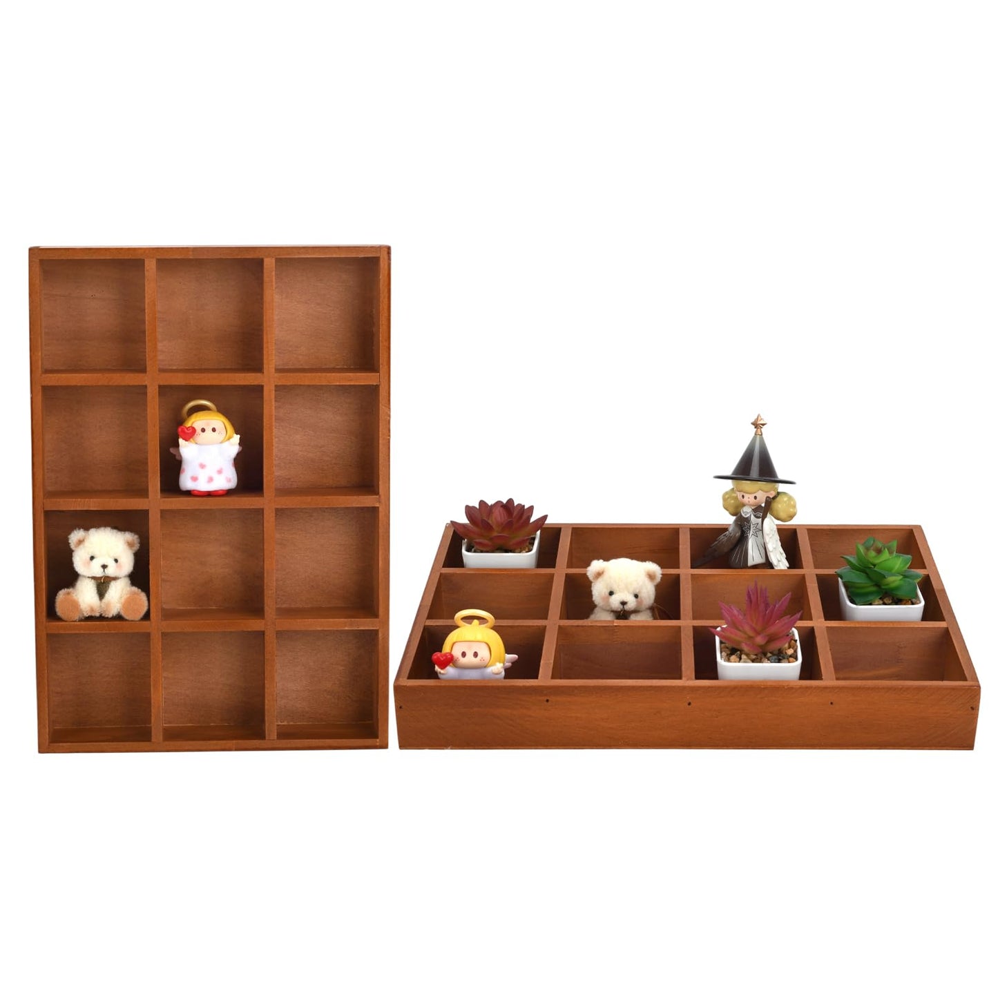 Natural Wooden Sorting Tray,Multi-Grid Sectional Organizer Tray,Sturdy Wood Divided Storage Tray for Jewelry,Beads,Game Pieces,Craft Supplies,Small Parts Sorting & Home Desktop Organization (Brown)