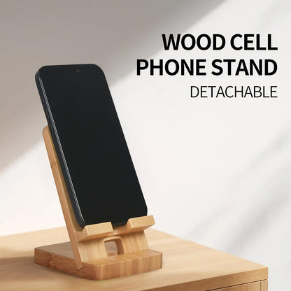 LUCKY BEAN Wood Phone Stand, Desktop Wooden Phone Holder, Portable Office Phone Stand for Desk, Wood ipad Stand， Compatible with iPhone & All Cell Phones (Bamboo)