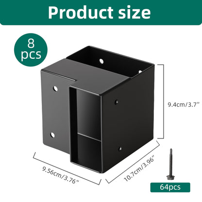 8pcs Heavy Duty Workbench Bracket Kit Carbon Steel 3-Way Right Angle Corner Brackets for DIY Custom Workbench, Shelving, Work Table Fits 2x4 (Actual 1.5"x3.5") Wood Black