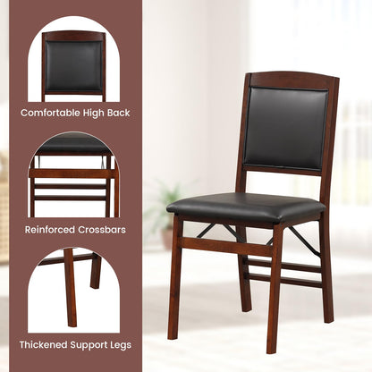 COSTWAY Folding Dining Chairs Set of 2, Wooden Kitchen Side Chairs w/Padded Seat, Solid Wood Frame, 400 LBS Load Bearing, No Assembly Needed, Vintage Foldable Chairs for Dining Room, Living Room