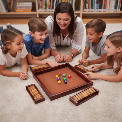 MoodLife Shut The Box Dice Game, Wooden 4 Player Board Game with Dice, Classic Family Tabletop Number Game for Kids Adults, Travel Pub Bar Party Game, Math Learning Gift