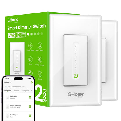 GHome Smart Dimmer Switch - 2.4GHz Wi-Fi Smart Switch Compatible with Alexa and Google Home, White 4 Pack