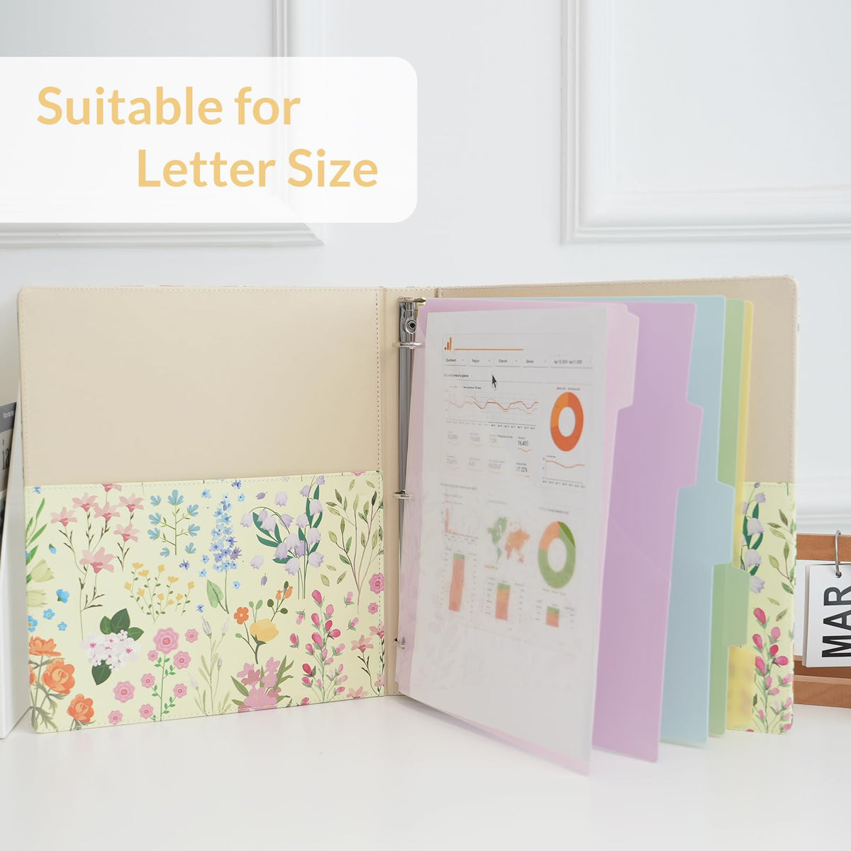 SKYDUE 1 Inch 3-Ring Binder with Clipboard, PU Aesthetic Binder with 5 Dividers, Notepad, Stickers & Pockets for Work and School (Letter Size)