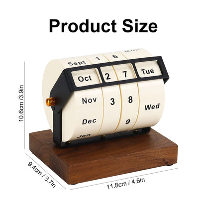 Wooden Perpetual Calendar for Office Desk Decor, Rotary Perpetual Desk Calendar, Countdown Desktop Calendar for Office School (Wood)