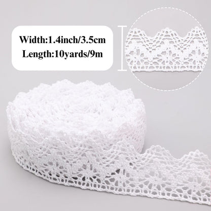 IDONGCAI Cotton Crochet Lace Trim, 1.4 Inch x 10 Yards Triangle Geometric Lace Ribbon for Sewing, Farmhouse Home Decor, DIY Crafts, Wedding Accents and Apparel Embellishments (White)