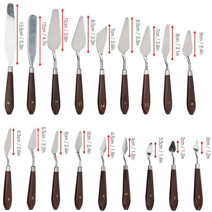 18 Piece Painting Knives Stainless Steel Spatula Palette Knife Professional Palette Knife Painting Wood Handle Oil Painting Accessories Color Mixing Set for Oil Canvas Acrylic Painting