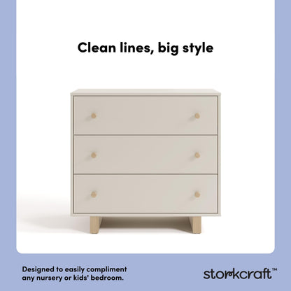 Storkcraft Texas 3 Drawer Chest with Removable Changing Table Topper (Frosted Oat/Driftwood) – GREENGUARD Gold Certified Baby Dresser, Interlocking Drawer System for Nursery & Kids’ Bedroom Dresser