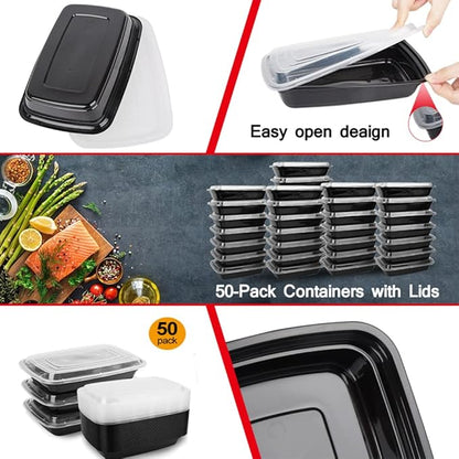 50-Pack Food Prep Containers, 1000ML/ 34 OZ Microwavable Food Storage Containers