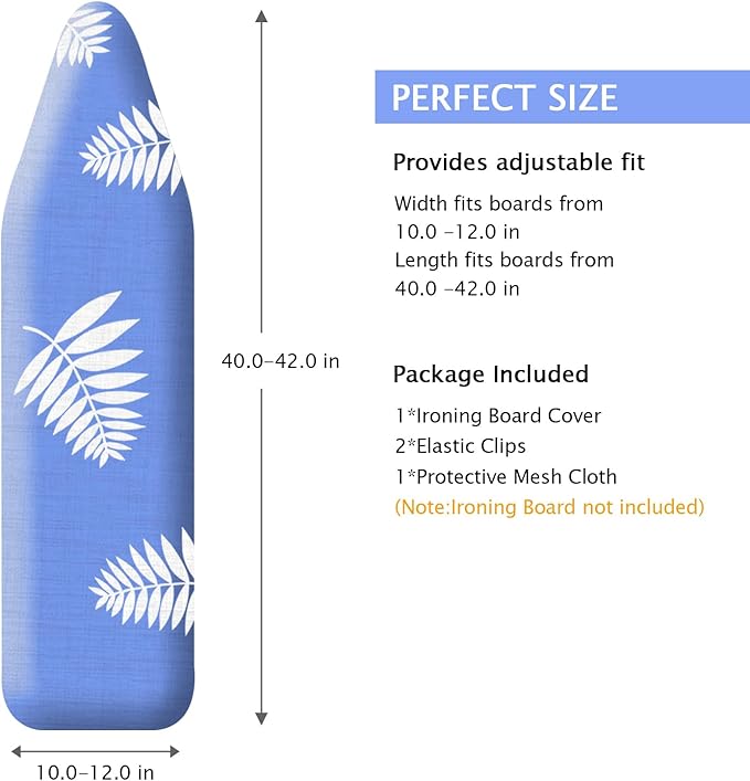 SheeChung 12x42 Inch Ironing Board Cover and Pad -100% Cotton and Heavy-Duty