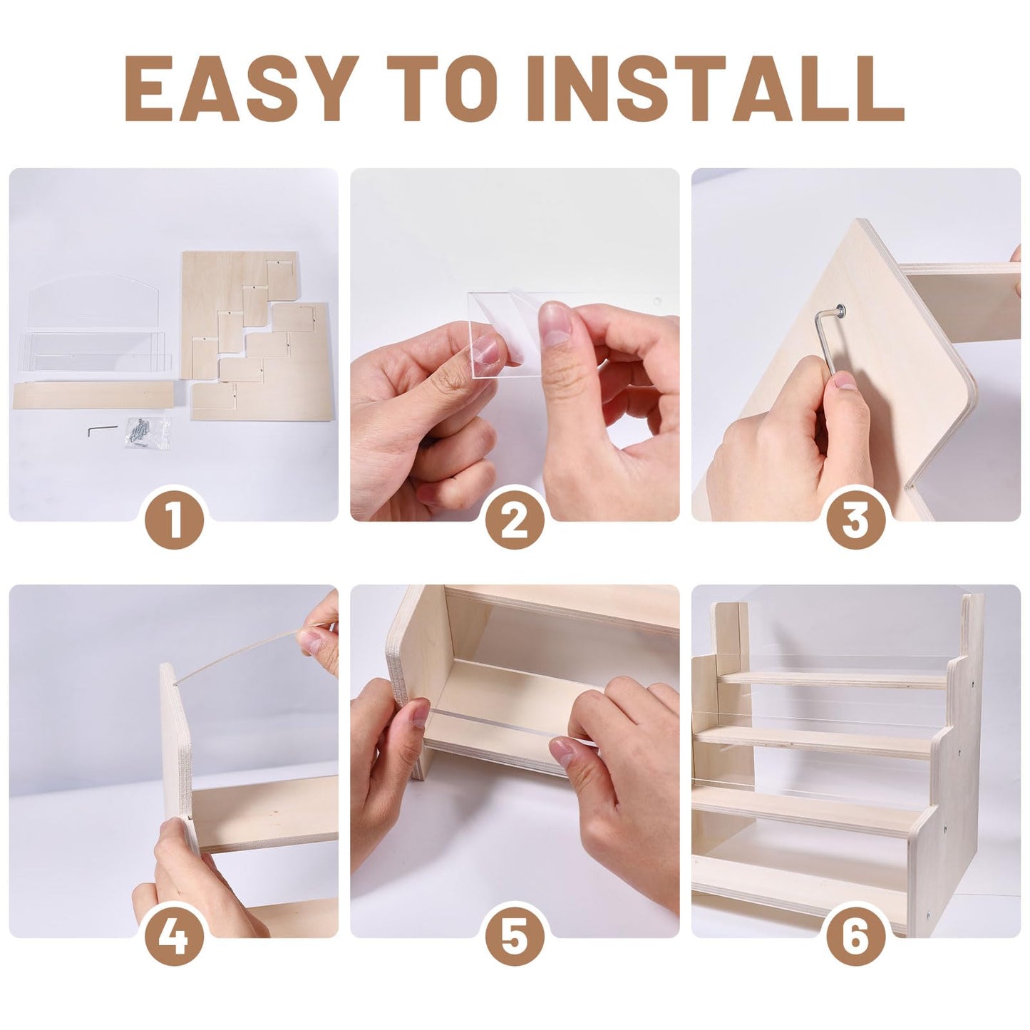 GLOBLELAND 4-Tier Wooden Greeting Card Display Stand Portable Card Display Rack Card Organizer Rack for Vendors Postcards Brochure Photos Sticker Retail Stickers Bookmark 10.2x11.6x11.6 inch