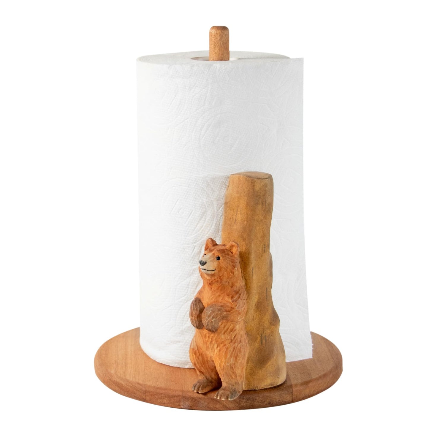 Bear Wooden Paper Towel Holder,9.5" Large Thicken Base Wood Kitchen Tissue Holder, Freestanding Paper Towel Holders, Suitable for Farmhouse, Kitchen Countertop Decorative Paper Towel Holder (Bear)
