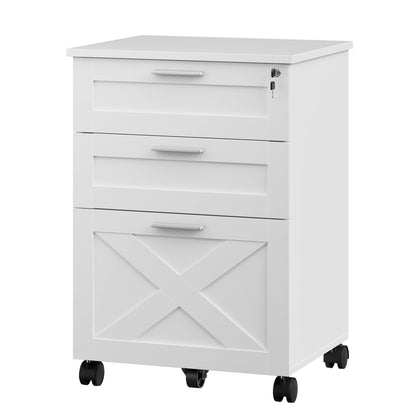 GAOMON 3 Drawer Mobile File Cabinet with Lock, Under Desk Wooden Filing Cabinets for Home Office Organizer Letters/Legal/A4, White