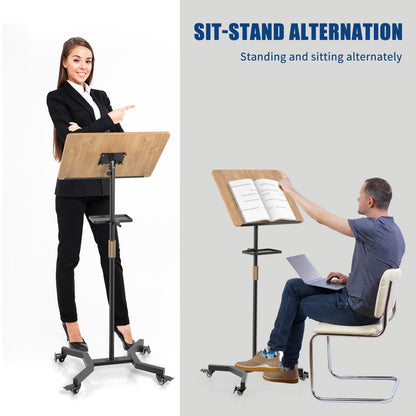 Lectern Podium Stand with Storage Platform, Height Adjustable Steady Standing Design Teacher Speaker Lecture Classroom Presentation Stand for Speech, Lecture, Church, Reading or Laptop Desk