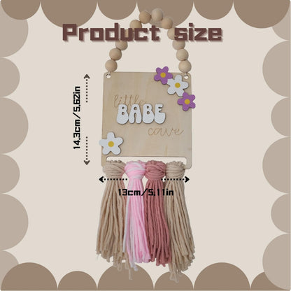 Little Babe Cave, Boho Style Wooden Bead Girls' Decor, Floral macrame Girls Sign, Daisy Sign - Nursery Decor