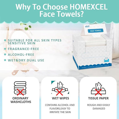 HOMEXCEL Face Towels, Disposable Face Towelette, Biodegradable Makeup Remover
