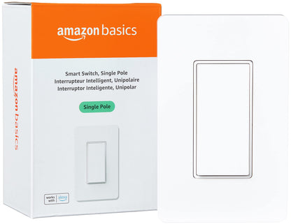 Amazon Basics Smart Switch, 3-Way, Works with Alexa Only, 2.4 GHz Wi-Fi, No Hub Required, White