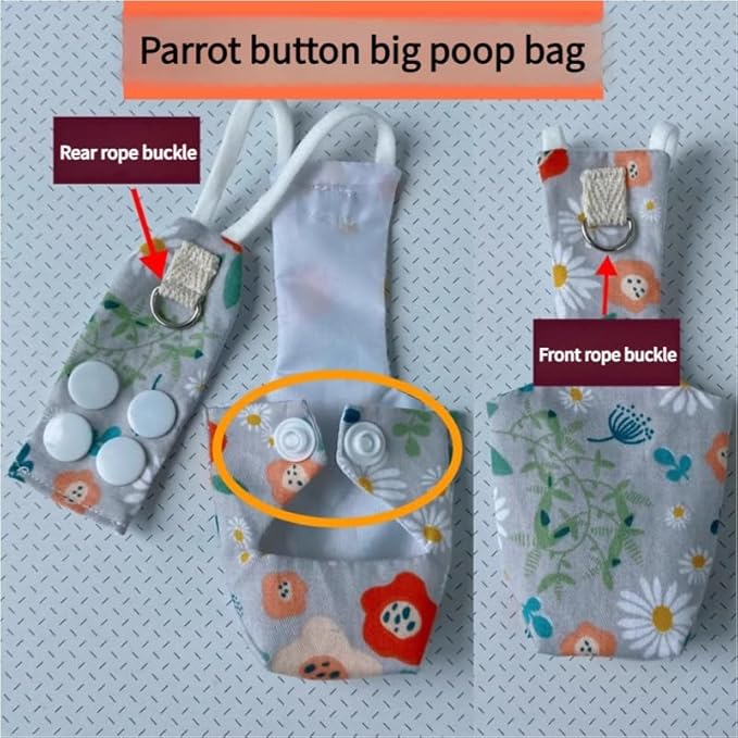 Snap-Closure Parrot Diaper Flight Suit for Cockatiels, Lovebirds & Medium Birds Cotton Washable Escape-Proof Harness with Leash Set(Small Sun Model+1 Meter Rope)