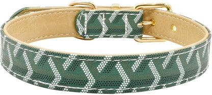 Leather Dog Collar and Leash Set, Check Pattern Dog Collar Leashes Metal Buckle Adjustable Durable for Small Medium Large Dogs (Green, XL(18-22IN))