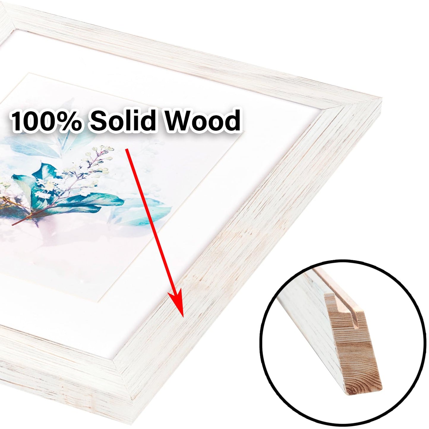 KAIWIN 100% Solid Wood White 11x14 Picture Frame 3 Pack Display Picture 8x10 with Mat, Rustic Wooden Photo Frames for Wall Mounting
