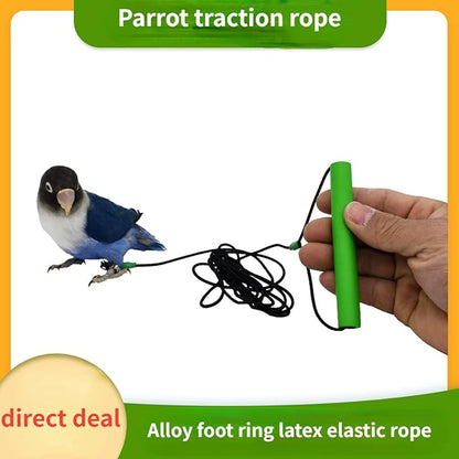 Bird Foot Chain with Flying Latex Elastic Training Rope Outdoor Parrot Ankle Foot Ring Accessories Bird Harness Leash Prevent Escaping (Model7-With 157.5inch Leash)