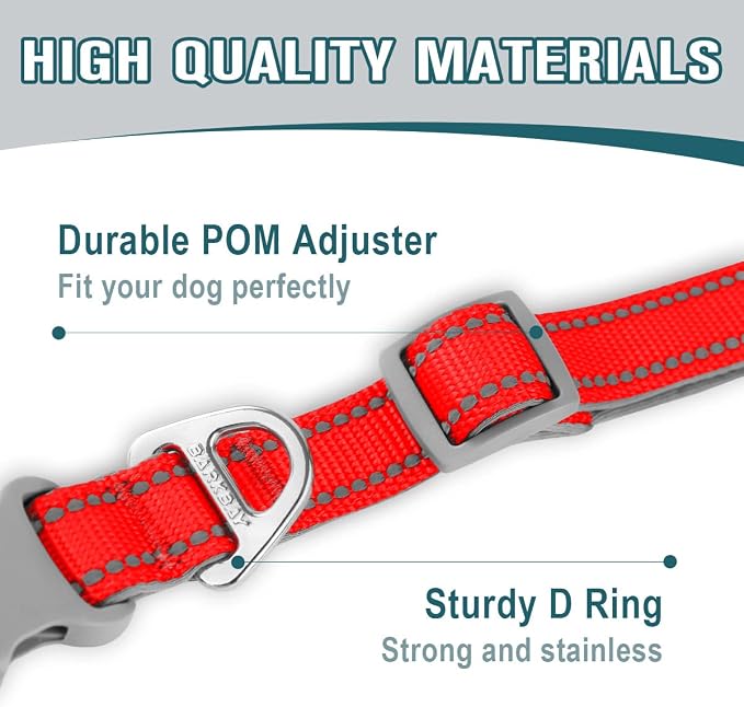 Dog Collar for Medium Small Large Dogs Reflective with Leash,Collar and Leash for Dogs,Soft Neoprene Padded 2 Pack(Red,M)