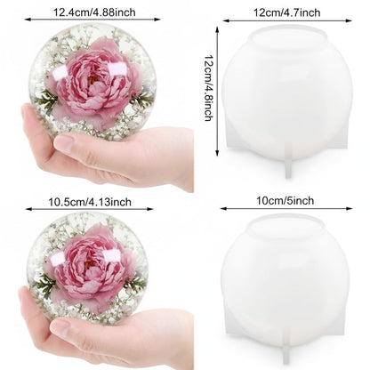 Silicone Resin Sphere Mold Set, White, 11.9 cm and 10.2 cm Large Ball Molds for Flower Preservation, Epoxy Resin Casting, Candles, Soap Making, DIY Crafts, 2 Pack