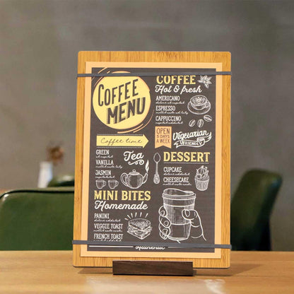 LZMS 4 Packs 9" x 12 1/2" Natural Brown Wood Color Clipboards, Menu Holder, Check Presenter with Straps - Suitable for Presenting Menus, Wine Lists and Daily Specials