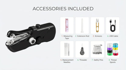 Portable Handheld Sewing Machine for Adults - Mini Hand Held Stitching Machine for Beginners - Small Electric Cordless for Hemming Quick Fabric Home Travel Clothes Pants DIY Denim