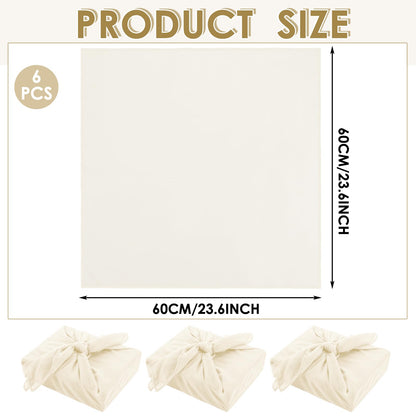 Hillsuren 6 Pack 24'' Reusable Gift Wrap Cloth Linen-cotton Gift Wrapping Fabric for Housewarming Furoshiki Gifts Wedding Birthday DIY Crafts Party (Cream White)