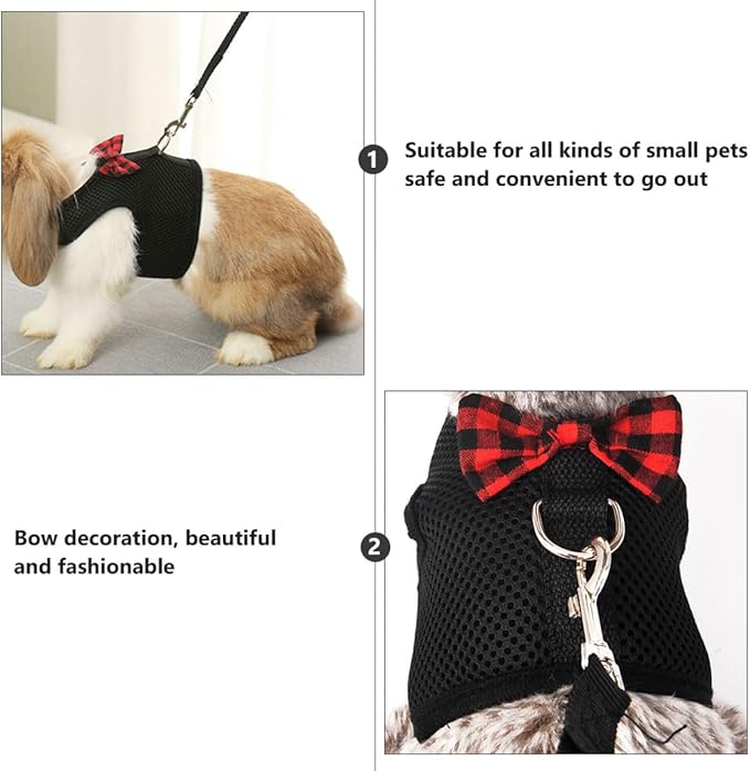 Veemoon Small Pet Mesh Vest Harness with Breathable Chest Strap, Dark Color M Size 30-34cm for Rabbits, Guinea Pigs, and Squirrels—Comfortable No-Pull Pet Harness Set for Small Animals