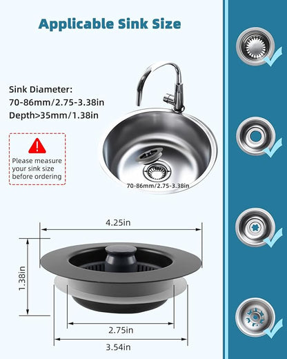 Universal 3 in 1 Kitchen Sink Drain Strainer Stopper Combo, Anti-Clog and Easy