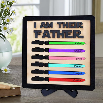 Personalized 3D I Am Their Father Sign, Custom Name I Am Father Wood Sign Plaques, Father's day Wood Sign Home Decoration, Fathers day Birthday Gifts for Dad Husband from Daughter Wife Son wife