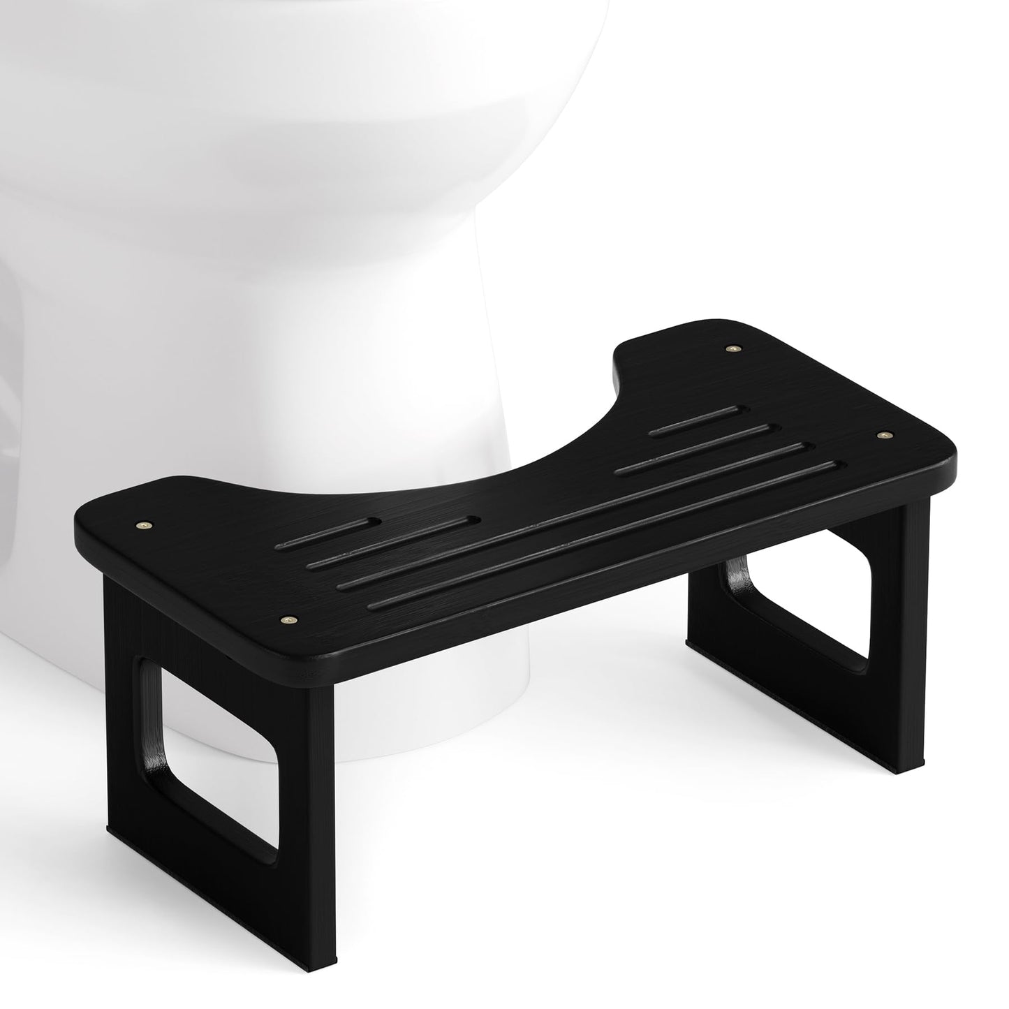 Bathway Squatting Potty Stool, Compact Poop Stool, Bamboo Wood Toilet Stool Squat Adult, Black Foot Step Stool, Anti-Slip Pooping Stools for Bathroom, Assembly Required, 6.8''