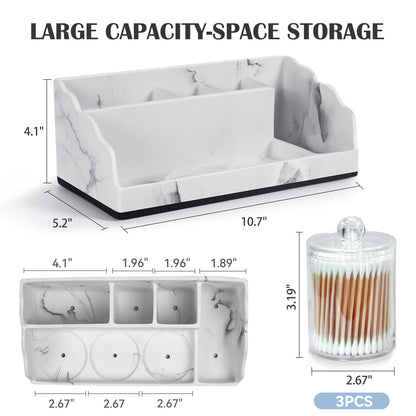 TuCao Bathroom Counter Organizer with 3PCS Qtip Holder, Marble Toothbrush Holders for Bathrooms, Bathroom Organizers and Storage with Drain Holes, Electric Toothbrush Holder, Vanity Organizer