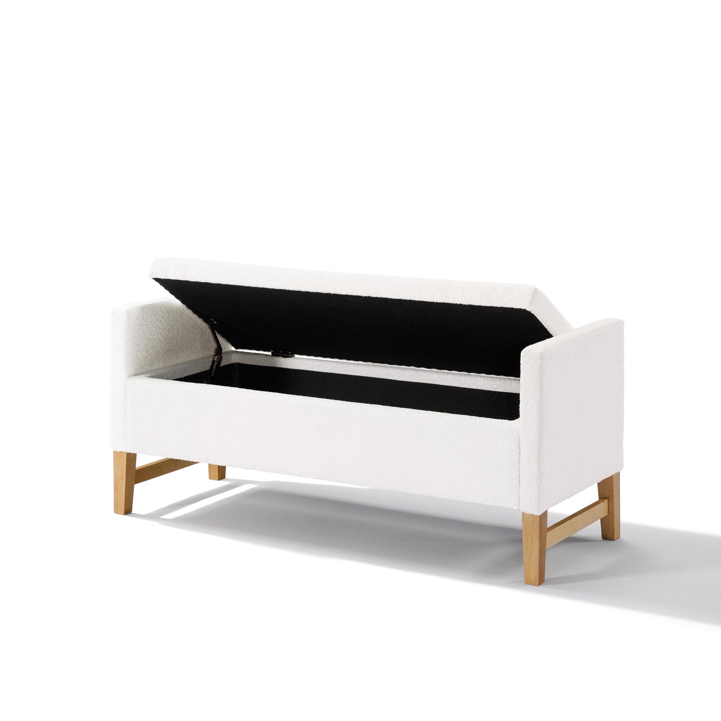Christopher Knight Home Namo Boucle Upholstered Ottoman with Storage, Wooden Storage Ottoman Bench with Pillows, Long Entryway Ottoman Foot Rest, Bedroom End of Bed Foot Stools Ottoman, Natural+Ivory