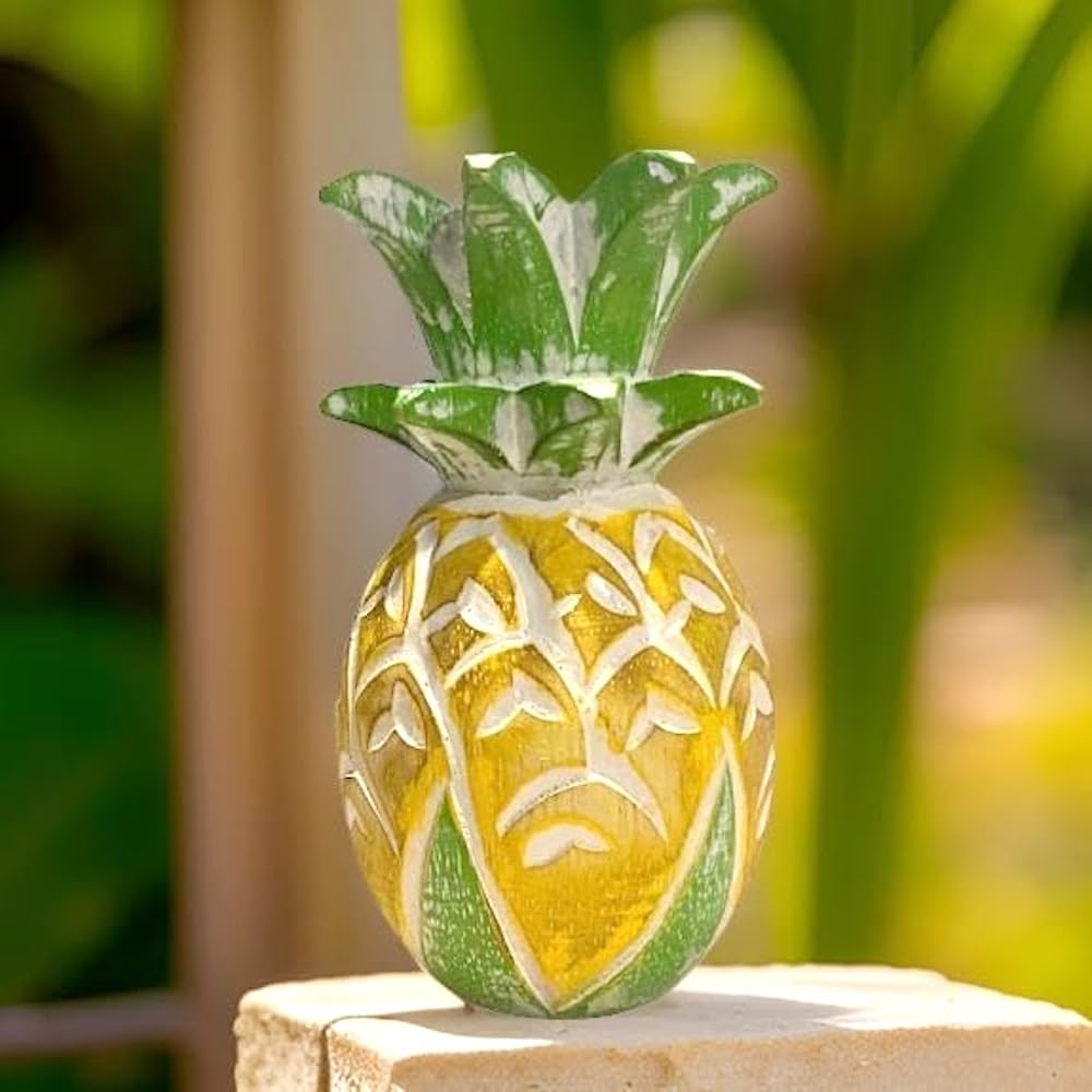 The Bridge Collection Wooden Pineapple Figurine - Carved Wood Pineapple Tabletop Decor - Pineapple Figure for Beach, Coastal, Tropical Decor