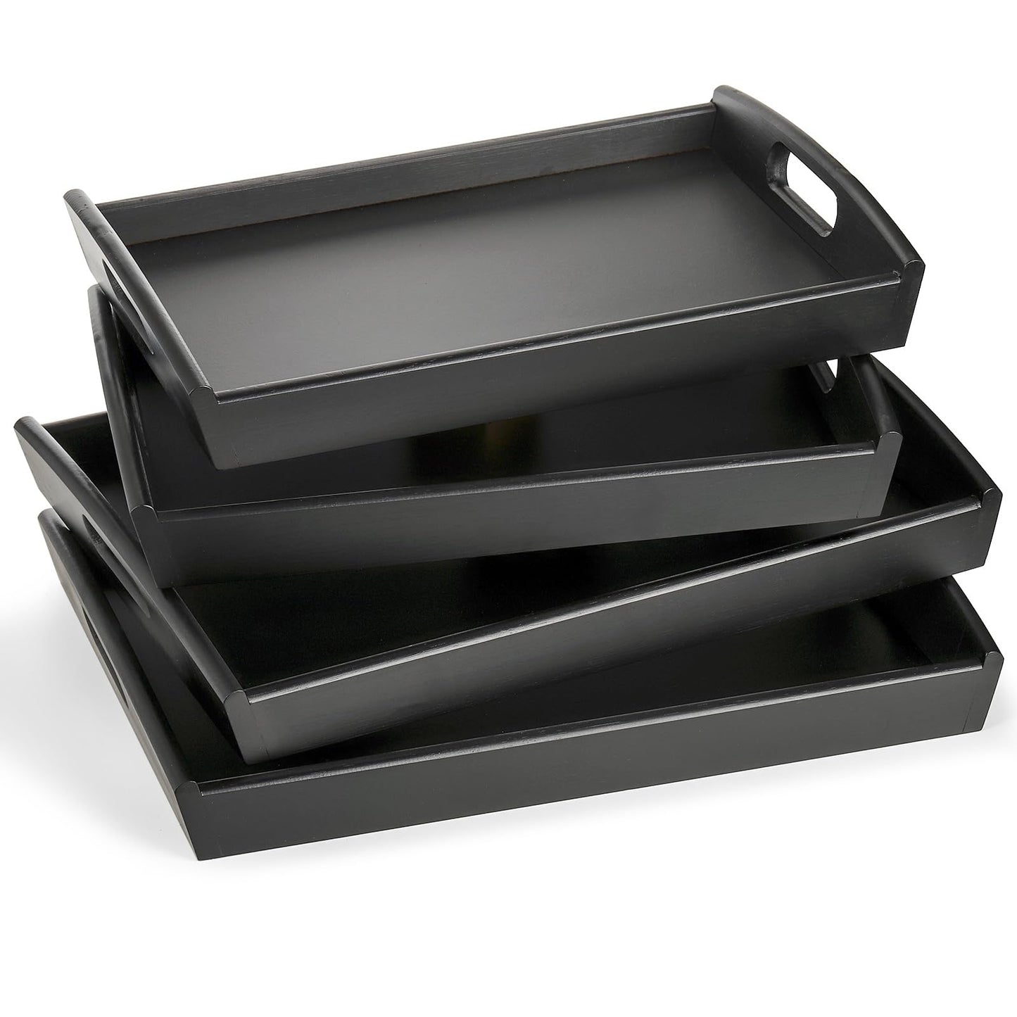 Peohud 4 Pack Bamboo Serving Tray, Kitchen Food Tray with Handles, Wooden Trays for Eating, Breakfast, Dinner, Tea, Bar, Restaurant, Party or Bed