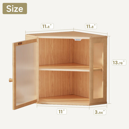 Vellzeyce Corner Bread Box for Kitchen Countertop,Double Layer Large Capacity Bread Storage Bin, Bamboo Bread Container with Acrylic Door (Natural, Mediun)