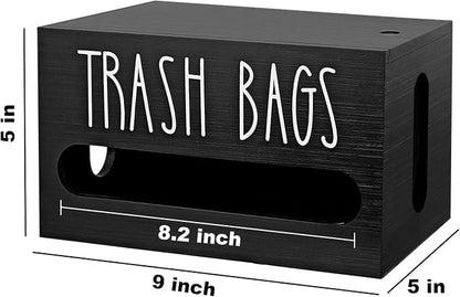 Trash Bag Dispenser,Wooden Trash Bag Dispenser with Lid,Under Sink or Countertop Holder, Plastic Bags Organizer Storage for Home Décor