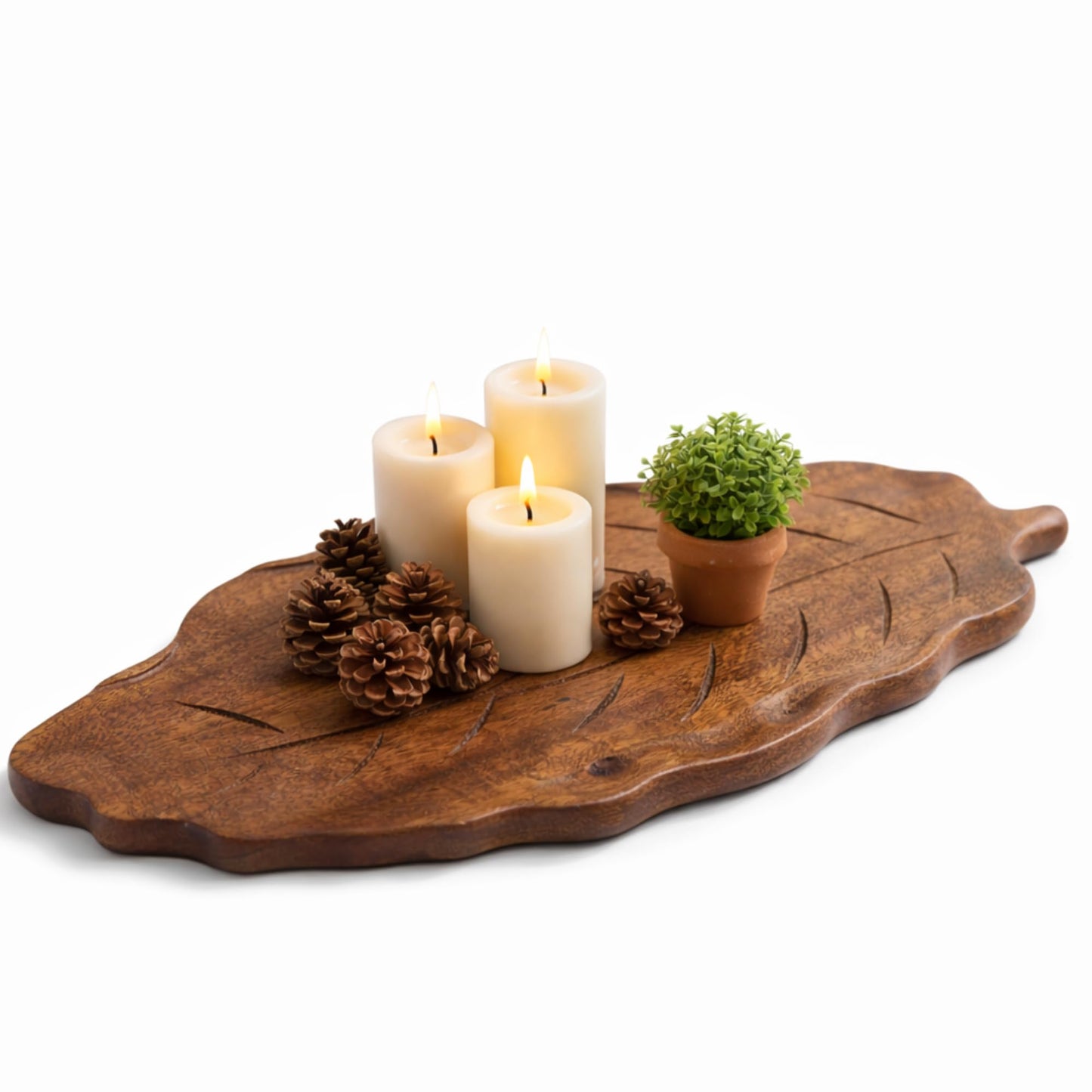 Acacia Wood Leaf Tray - 14" Decorative Tray for Candles, Perfume, Leaf Wooden Jewelry Tray Trinket Dish - Farmhouse Table Centerpiece - Wooden Trays for Coffee Table Wedding Home Decor
