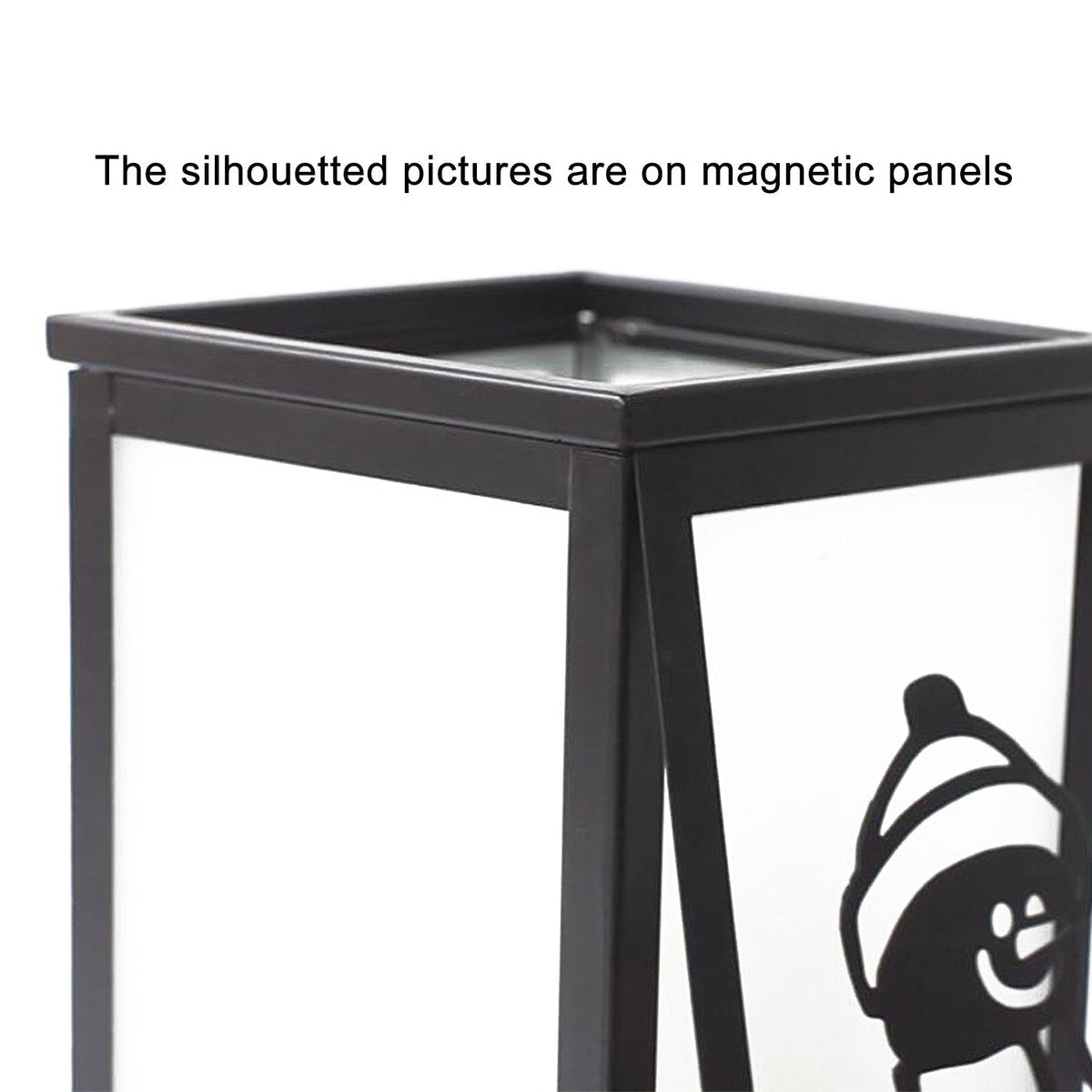 GiveU Decorative Led Candle Lantern with Timer Rustic Candle Lantern with Twelve Magnetic Seasonal Themed Panels ,5 x 5 x 8.5" Black