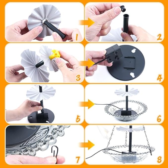 Solar Fountain for Bird Bath，Solar Cascade Hanging Bird Bath Fountain，Large Humming Birds Baths Fountains, with Solars Pump & Glass Bowl, for Outdoor, Gardens (Gray)