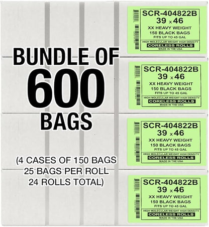 Aluf Plastics 45 Gallon 22 Micron Black Trash Bags