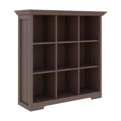 OSCHF Cube Shelf Bookcase with Base - Wooden 3 Tiers Floor Standing Low Storage Cabinet for Home and Office, 9-Cube Lattice Bookshelf, Walnut